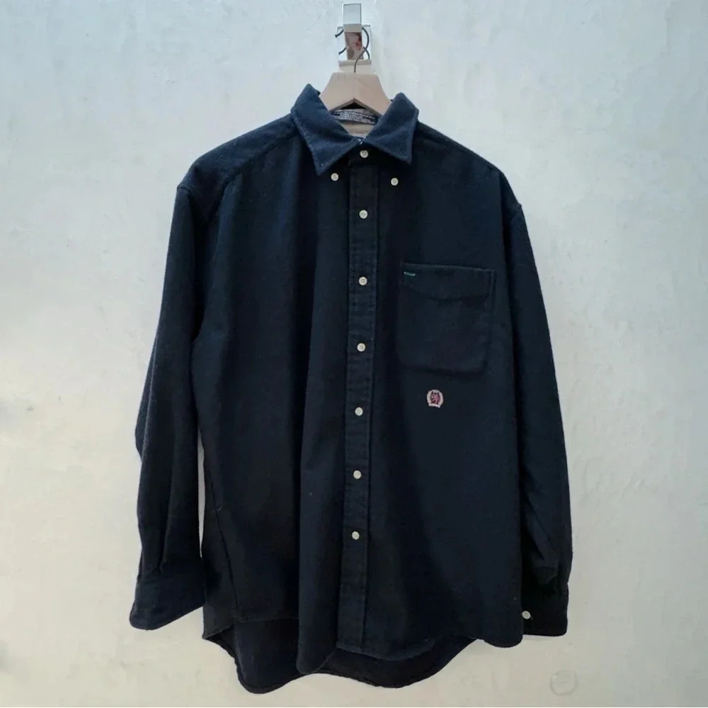 VTG Tommy Hilfiger || Men's Wool Blend Button Up Shirt in Black Sz Medium